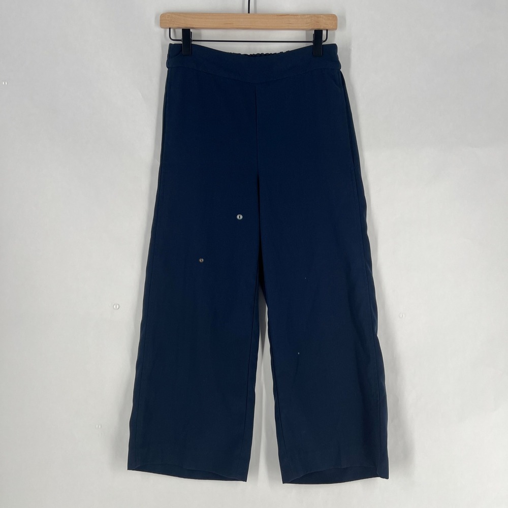 Madewell Wide Leg Cropped Pants Navy Blue Elastic Waist Pockets Womens